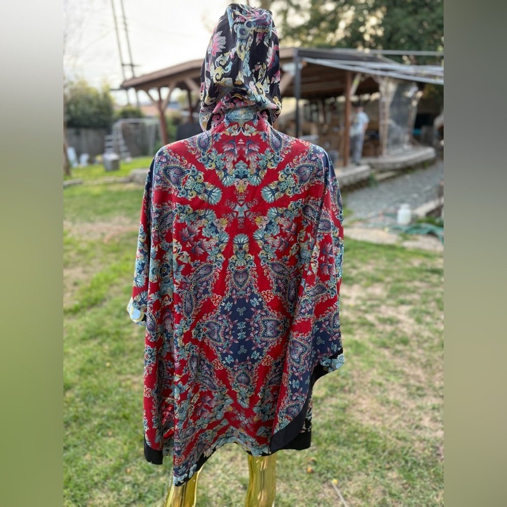 Johnny Was Reversible Hooded Poncho Jacket Paisley Boho Zip Up Cape Sz large - Picture 2 of 14